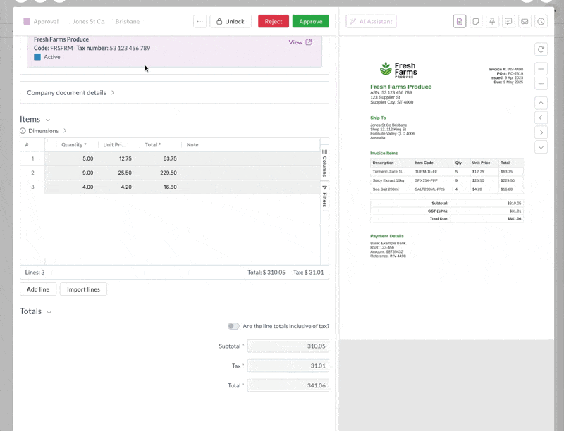 Approving the invoice