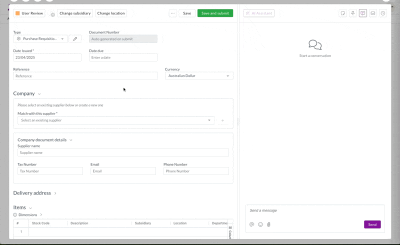 Enter header information