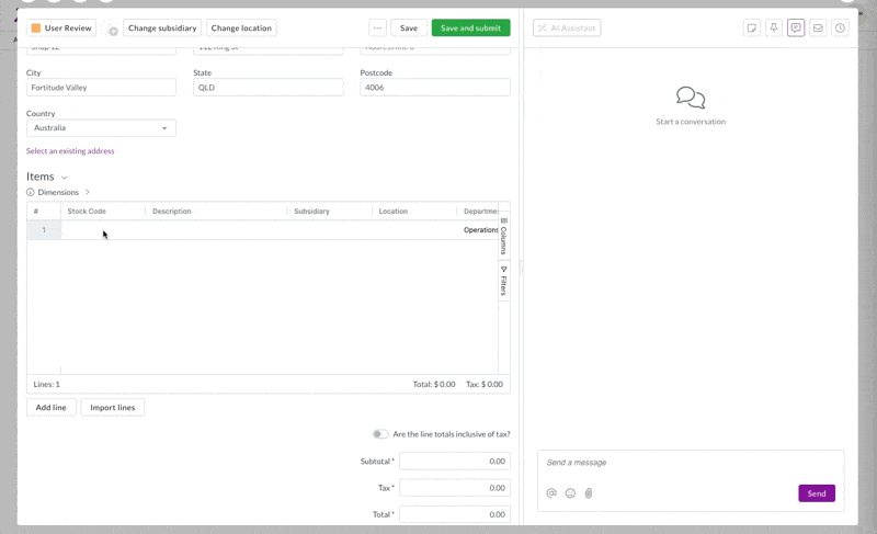 Enter line items