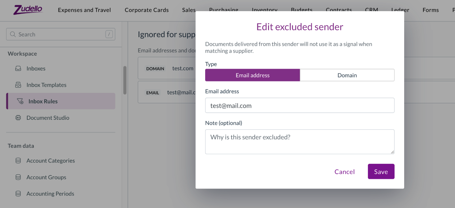 The Inbox Rules exclusion list in Settings