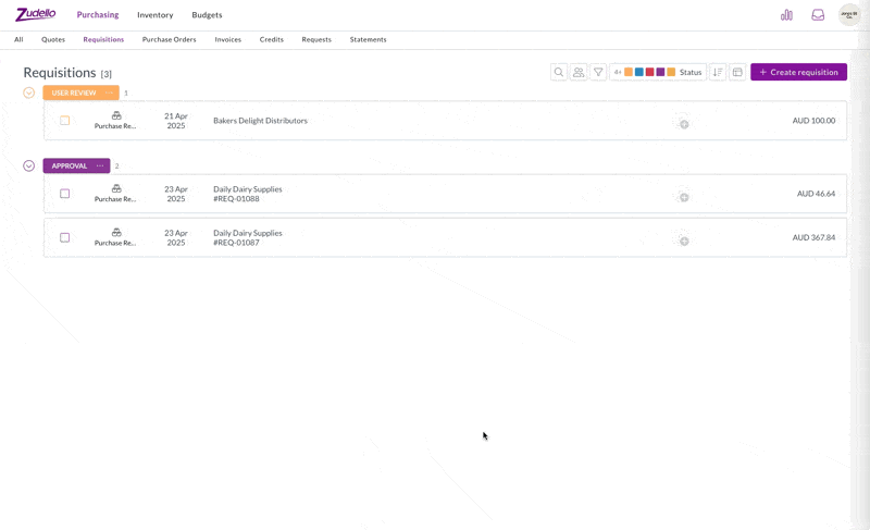Finding requisition in Approval status