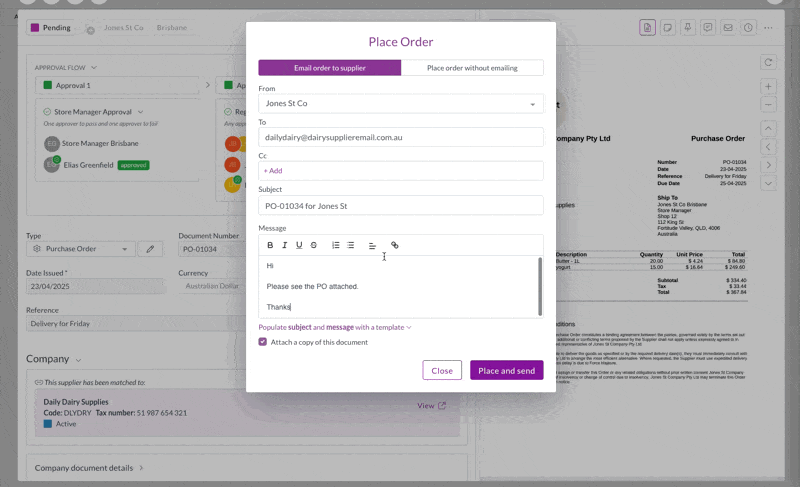Confirming purchase order delivery