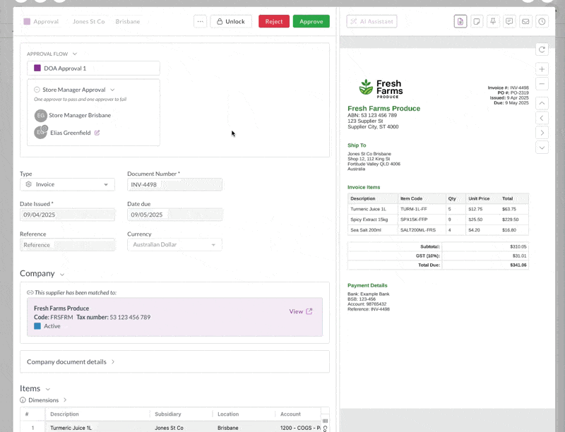 Reviewing invoice details