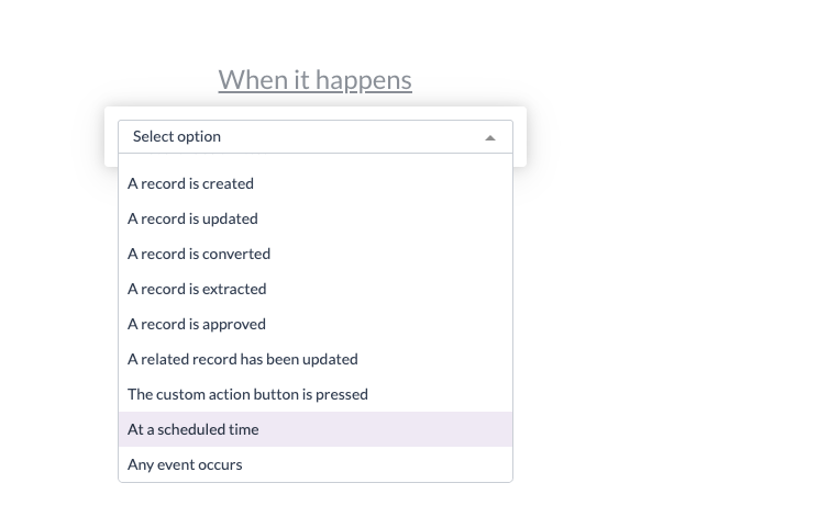 The action list limited to actions that run without a document